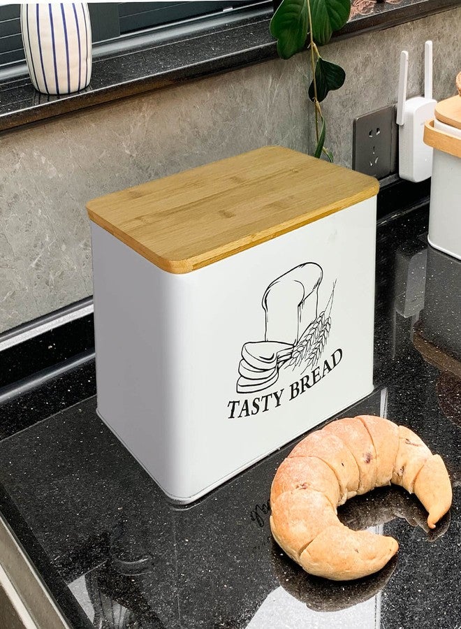 SOTECH Bread Box for Kitchen Countertop with Cutting Board Bamboo Lid Farmhouse White Metal Bread Box kitchen Food Bread Storage Container Large Bread Bin Kitchen Decor - Image 3